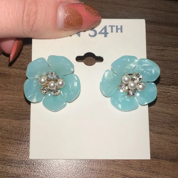 Turquoise Flower Earrings - Picture 2 of 3